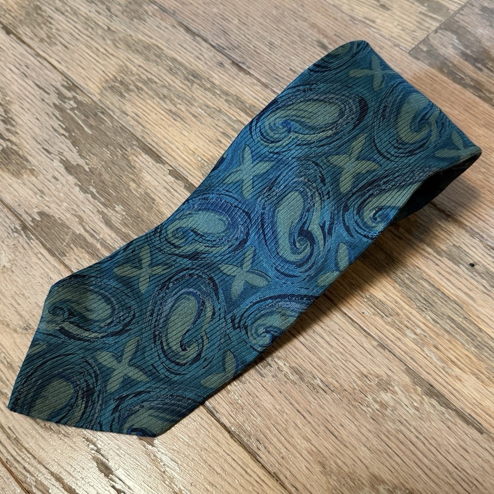 Ermenegildo Zegna Mens Tie Floral Green Blue 100% Silk Necktie Made In Italy